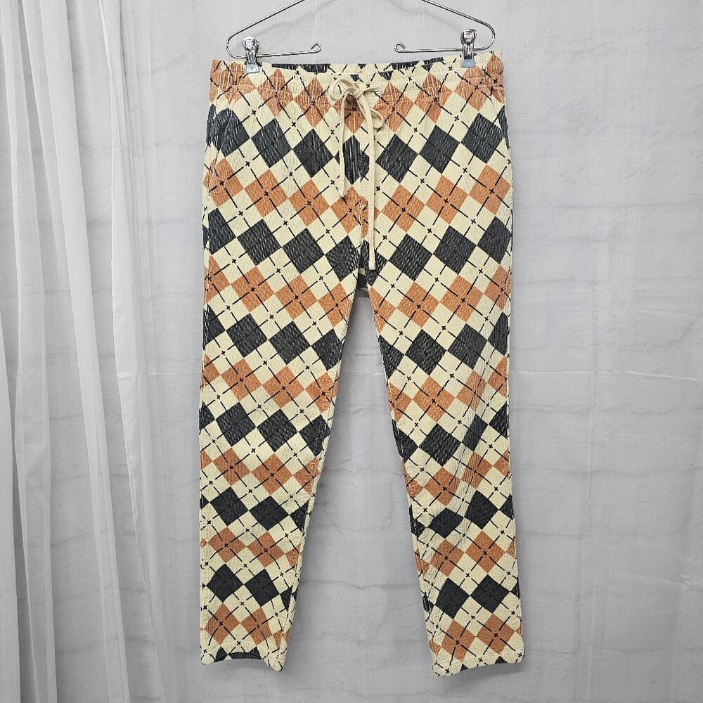 PacSun Corduroy Pants Argyle Tan Orange Unisex Grunge Straight Leg M